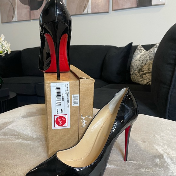 Christian Louboutin Glossy Black Heels with Red Soles - Picture 1 of 7